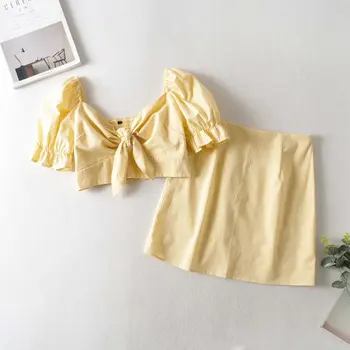 

Women's suit 2020 summer new retro plaid short top high waist skirt two-piece fashion all-match temperament thin clothing