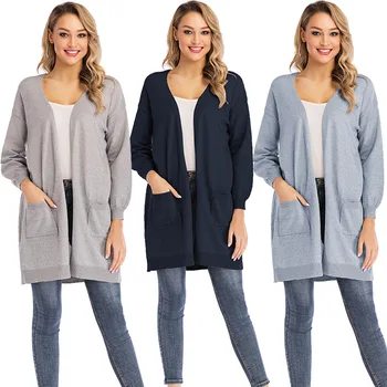 

autumn long thin knitting cardigan female model is prevented bask in coat of long sleeve knit sweater