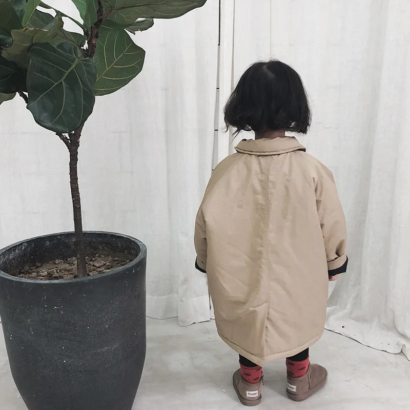 Зимнее Детское пальто новое поступление, корейский стиль, хлопковая утепленная свободная Длинная ветровка с большими карманами для мальчиков и девочек
