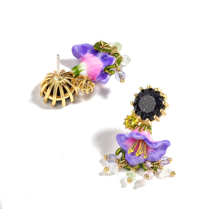 Сочный Виноград фиолетовый корова цветок серьги женские эмалированные серьги дизайн декоративные серьги Французский стиль - Окраска металла: stud  earrings