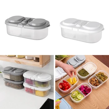 

2 Grids Kitchen Storage Box Sealing Food Storage Container Preservation Plastic Refrigerator Keep Fresh Multigrain Pot Container