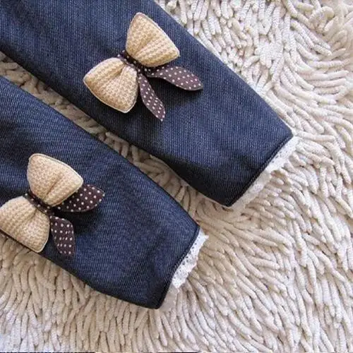 Navy Blue 110cm Хлопковые плотные длинные леггинсы с бантом теплые штаны модные детские леггинсы для девочек зимние теплые штаны - Цвет: Navy Blue 110cm
