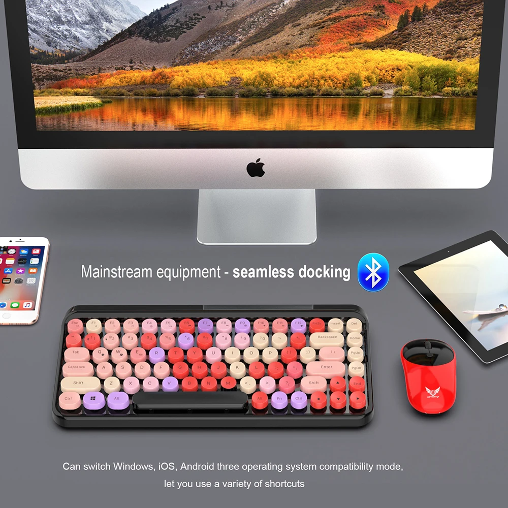 ZERODATE стимпанк Беспроводная Bluetooth Водонепроницаемая клавиатура ретро красочные 84 круглые клавиши для MAC Офисная Клавиатура ноутбука без задержки