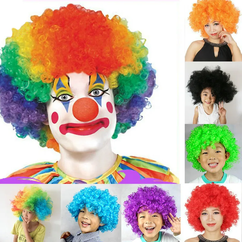 1 шт. платье для косплея реквизит для выступлений пушистый смешной многоцветный День рождения украшение Клоун парик шапки короткие кудрявые