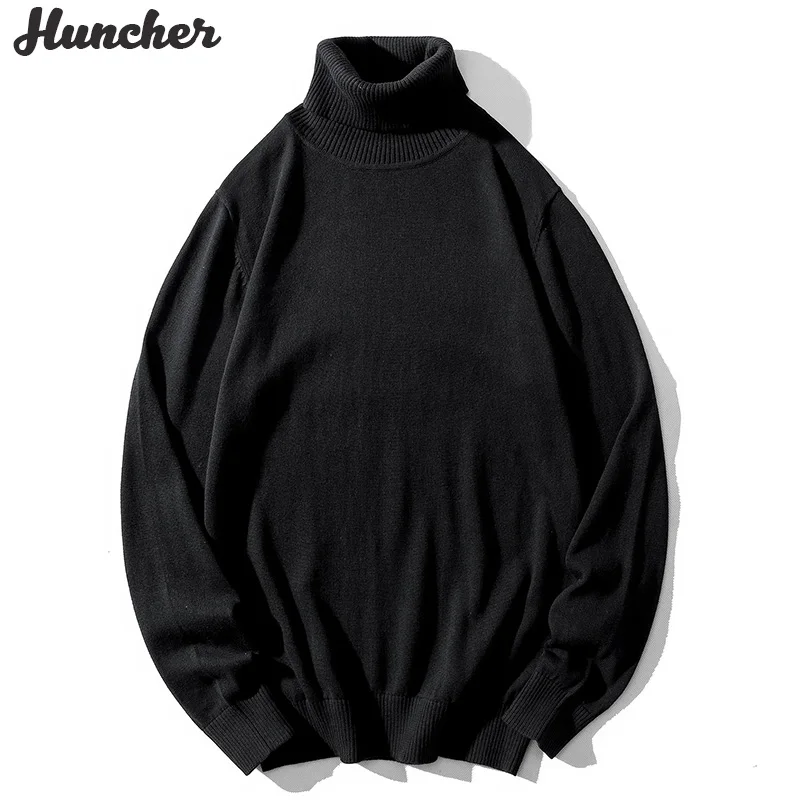 Huncher-suéter de cuello alto para hombre, Jersey informal de cuello alto, Coreano negro, otoño e invierno, 2020