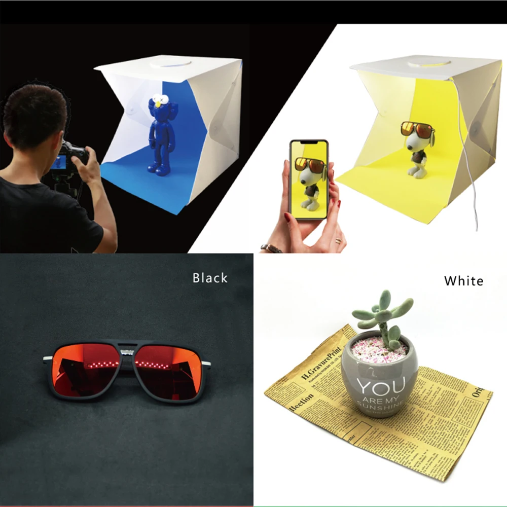 

2 LED Folding Lightbox 40*40 Portable Photography Photo Studio Softbox Adjustable Brightness Light Box for DSLR Camera 4 color