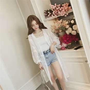 

2019 Women's Windbreaker Jacket Summer Long Section Sun Protection Clothing Fashion Thin Cardigan Loose Shawl Jacket Female A145