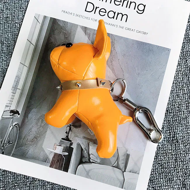 Брелок c французским бульдогом из искусственной кожи, брелок для ключей в виде собаки, Сумка с подвеской Chaveiros, аксессуары для сумки, подвеска в стиле панк - Цвет: Orange