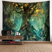 Флуоресцентный лес гобелен с пейзажем богемный гостиная спальня декоративное одеяло Фреска пляжное одеяло 031