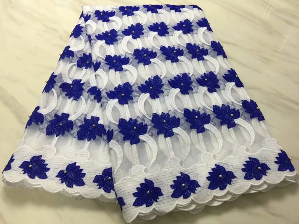 royal blue Роскошные французские кружева ткани Высокое качество Африканский нигерийский тюль, кружева ткани бисером свадебные кружева для свадебное платье 5 ярдов - Цвет: royal blue
