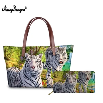 

NOISYDESIGNS Hand Bags Women 2020 Classic Tiger Pattern Tote Handbags&Purse Set Females Top-Handle Bags Large Beach Hand Bag
