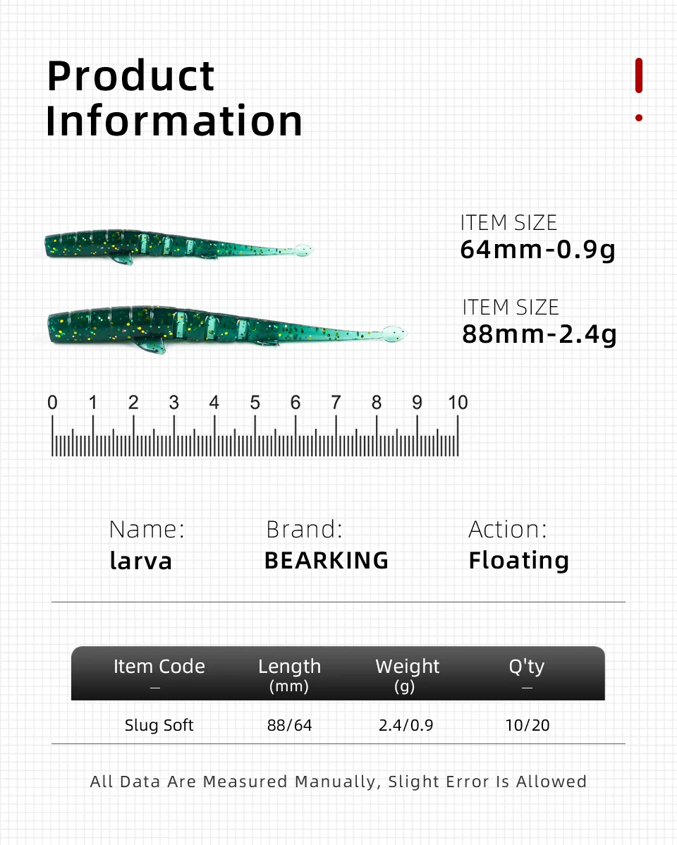 Description Picture 3 of itemBEARKING UNAGI Fishing Artificial Lures Baits Worm Bass Pike Minnow Swimbait Jigging Plastic Silicone Slug Soft Lures 64mm 88mm