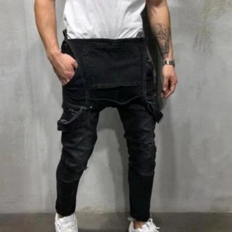 New Men Denim Overalls Casual Street Ripped Jeans Jumpsuit for Male Plus Size Suspenders Pants Modis Pantalon Homme