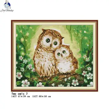

Two owls animal pattern cross stitch kit DMC 14ct white 11ct printed DIY cross stitch needlework embroidery set home decoration