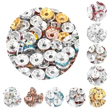 

4 6 8 10 12mm Silver Crystal Spacer Beads Gold Crystal Rhinestone Beads For Jewelry Making Loose Beads for Bracelets Accessories