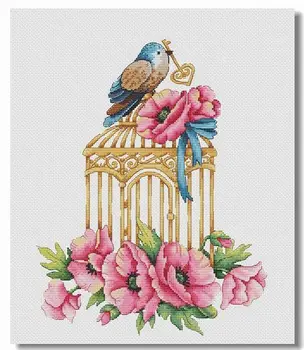 

DD Rabbit and fox with love cross stitch kit Animal cotton thread Love lock canvas stitching embroidery Bird Cage Flowers (II)