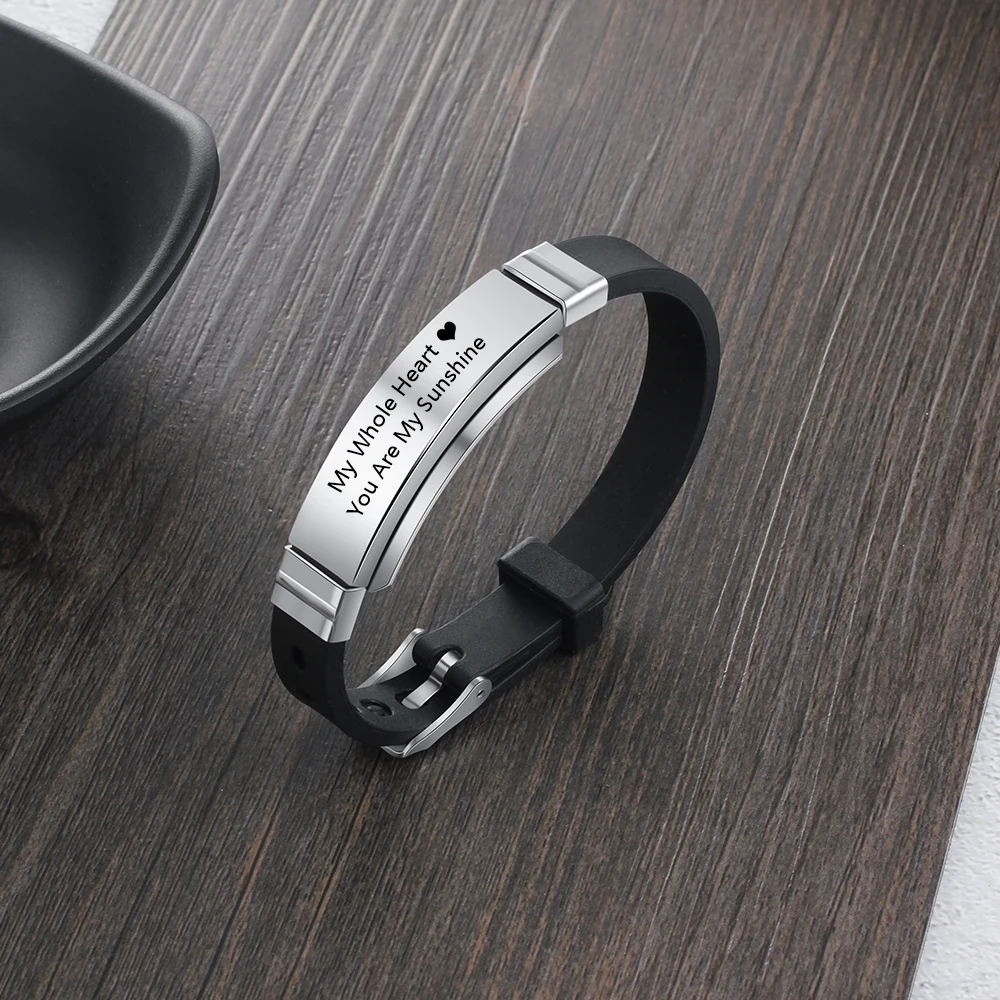 Customized Silicone Medical Alert ID Bracelet Waterproof Stainless Steel Adjustable Emergency Identification Bangle Wristband