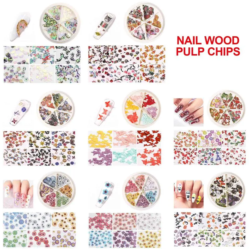 

3D Nails Art Sticker 6 Grid Round Boxed Butterfly Halloween Flower Ornament Sticker Nail Art Sheet Manicure Accessories