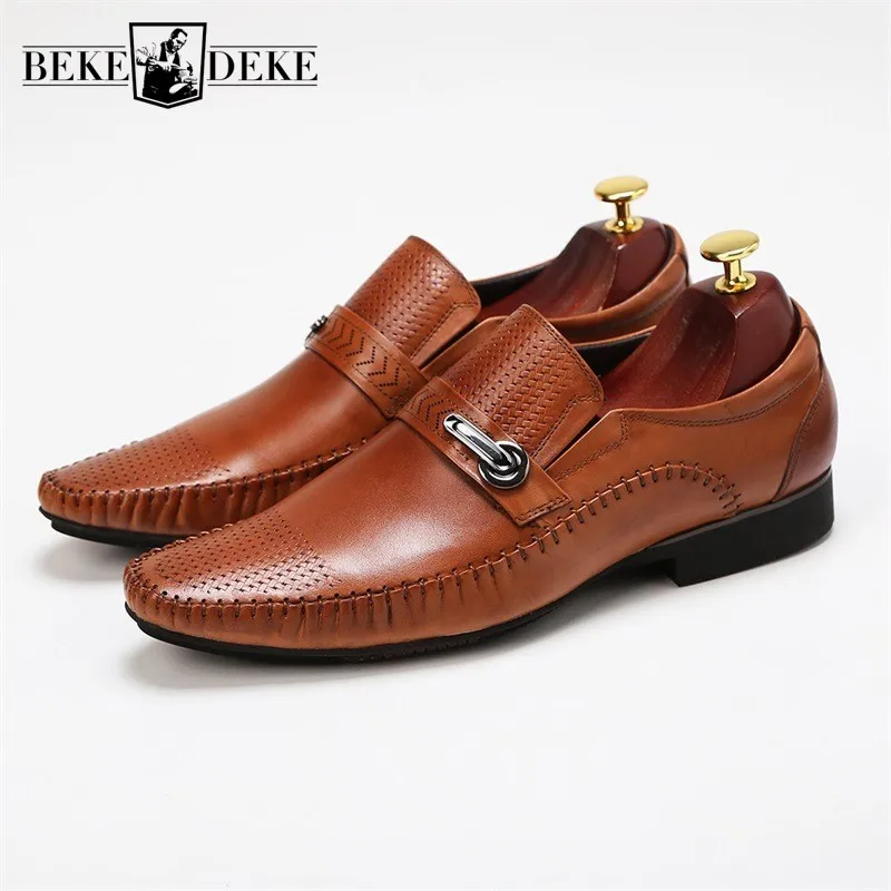 

Loafers Brand Genuine Leather Pointed Casual Breathable Men Shoes Luxury Slip On Black Brown Dress Office Formal Shoes Mocassin