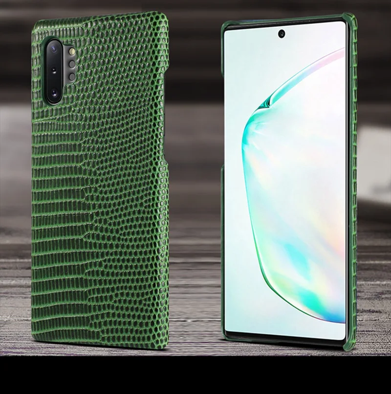 Чехол из натуральной кожи для samsung Galaxy Note 10/Note 10 Plus, чехол для телефона, Роскошный деловой кожаный чехол с узором ящерицы - Цвет: Зеленый
