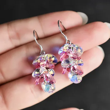 

Warme Farben Crystal from swarovsky Drop earrings 925 Sterling silver Zircon Fashion Earring Lady Korean Jewelry accessories