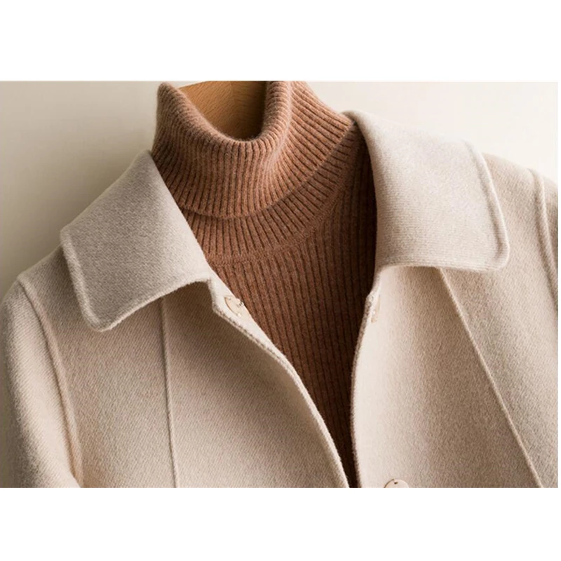 Осенне-зимнее женское двустороннее шерстяное пальто Новое высококачественное тонкое длинное шерстяное пальто женское элегантный шерстяной комбинированная верхняя одежда