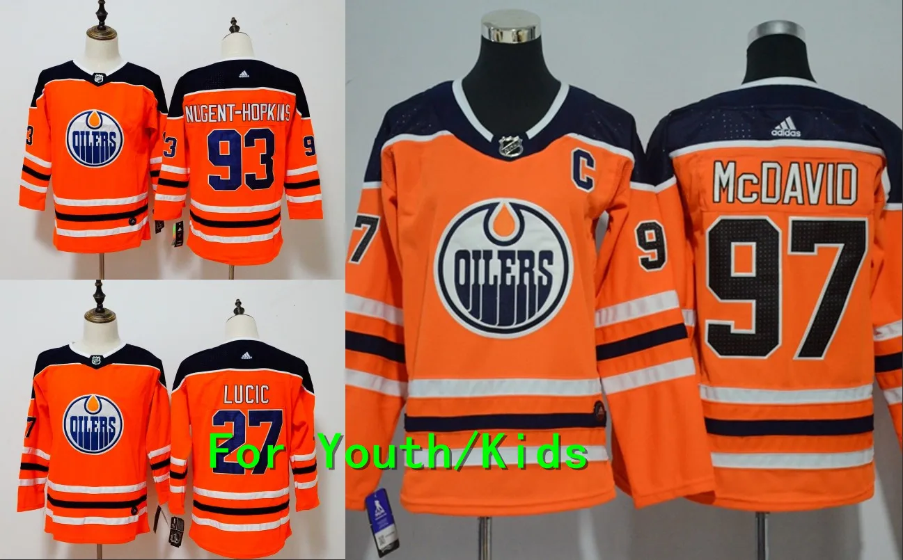 Молодежная вышивка сшитая Эдмонтон#97 Коннор макдавид 93 Ryan Nugent-Hopkins 27 Milan Lucic Kids Jersey
