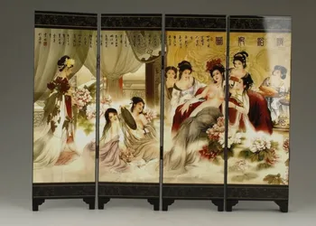 

Exquisite Chinese Classical Lacquer Painting Folding Screen of Beauties is Bathing.