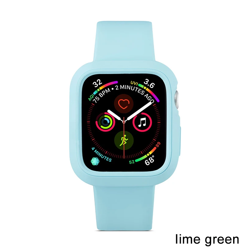 Силиконовый ремешок для Apple Watch 5, 4, 44 мм, 40 мм, цветной ремешок iWatch, ремешок, браслет для Apple Watch серии 5/4, Одноцветный ремешок - Цвет ремешка: Lime-Blue