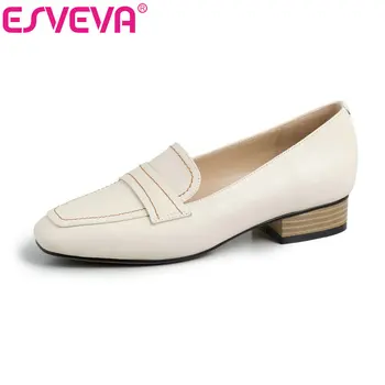 

ESVEVA 2020 Women Shoes Summer Autumn Square Med Heel Leather+PU Woman Elegant Pointed Toe Shoes Fashion Size 34-39