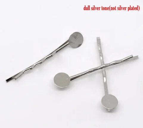 Based Alloy Hair Clips Findings Silver Color Round Ripple (Fits 8mm Dia.) 44mm x 1.5mm, 100 PCs