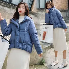 Шикарное короткое пальто для женщин с капюшоном, пекарня, большой размер, зимнее пуховое пальто, тяжелая куртка, Толстая теплая ватная парка с большим карманом