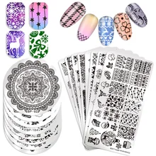 Nacido bonito 1 pieza de Navidad Plantilla de estampado de uñas flor Animal geometría amor Día de San Valentín rectángulo Placa de estampado para manicura(China)