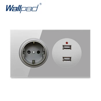 

Wallpad EU German Socket With 2 USB Wall Power Socket Outlet Crystal Glass Panel 16A Grounded With Child Protective Lock