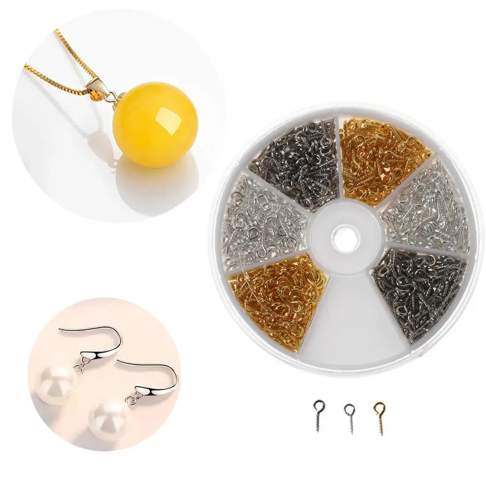 

600Pcs 6 Colors Screw Eye Pins Eyelets Screw Threaded Hooks for Jewelry Making