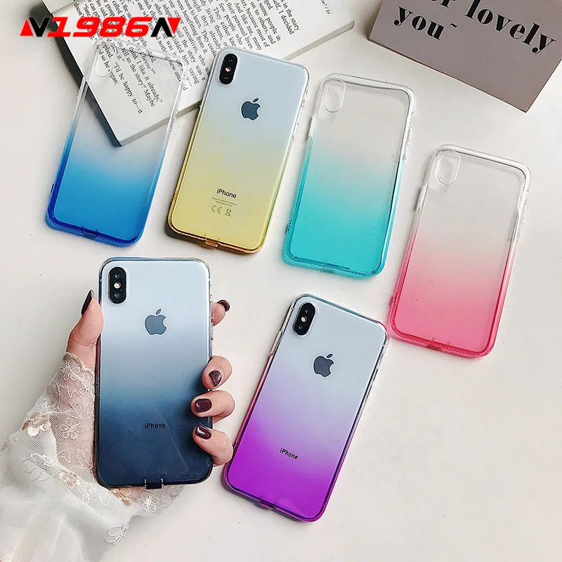 

N1986N Phone Case For iPhone 6 6s 7 8 Plus X XR XS Max Fashion Gradient Color Ultra Thin Clear Soft TPU For iPhone XR Phone Case