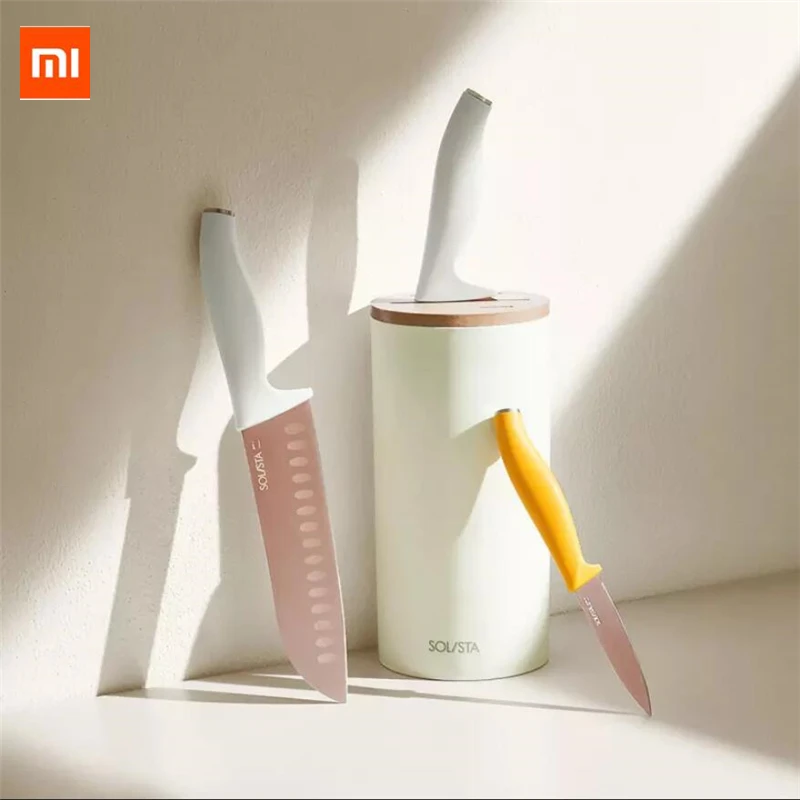 Xiaomi Mijia Solista кухонный набор 4 шт нож кухонный/шеф-повара/Фруктовый нож с ножом подставка износостойкие ножи поварской набор для семьи - Цвет: 4 in 1