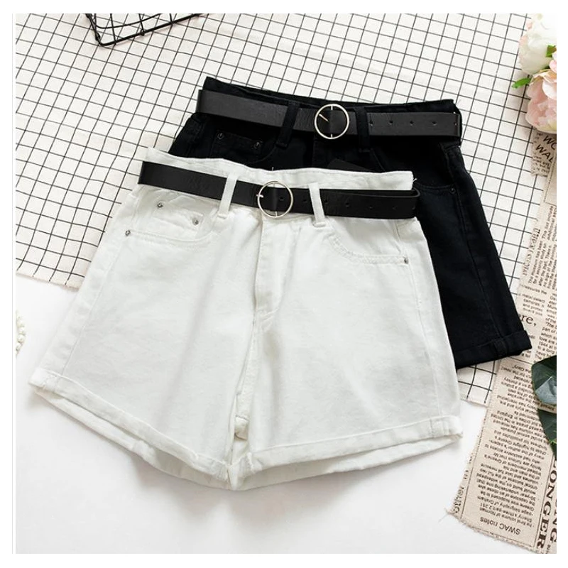 All Match Sashes Casual Women Denim Shorts Crimping High Waist Slim Summer Jeans Shorts Feminino Chic Hot Ladies Bottom XX025
