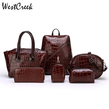 

WESTCREEK Brand 6pes Backpack Women Fashion Crocodile Pattern Mini Back Pack Leisure Travel Bag