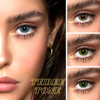 

2pcs(1pair) Yearly Colored Contact Lenses 3 Tone Series Natural Turquoise colour Eyes Contacts Lens Non Presciption No myopia