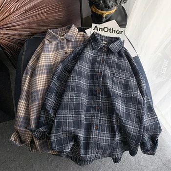 

2020 Spring And Autumn New Youth Popular Plaid Loose Long-sleeved Shirt Fashion Casual Single-breasted Shirt S-XL