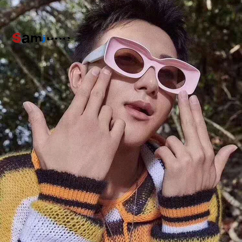 

Samjune Trendy New Square Sunglasses Women Men 2019 Summer Luxury Brand Designer Red Blue Yellow Fashion Square SunGlasses UV400