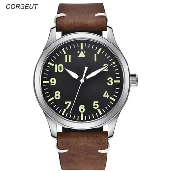 

42mm Corgeut black sterile dial Sapphire Glass leather strap MIYOTA 8215 Automatic mens Watch
