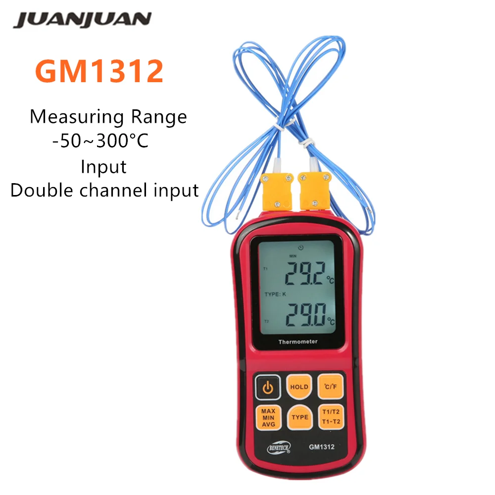 

GM1312 Professional Digital Thermocouple Thermometer Temperature Meter Dual-channel Measure Tool -50~300℃ Temperature Meters