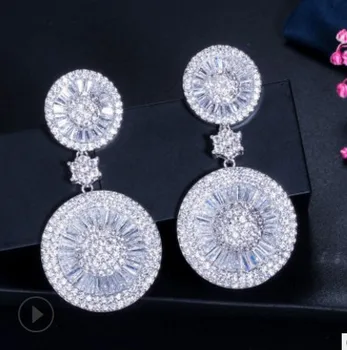 

noble white diamond crystal zircon 925 silver lady's earings 47ee