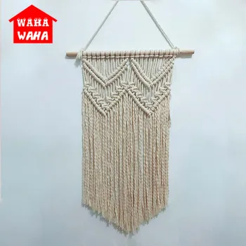 

Bohemia Handmade Wall Hanging Tapestry Beige Macrame Tapestry Photo Backdrop Props for Wedding Party Art Wall Room Decoration