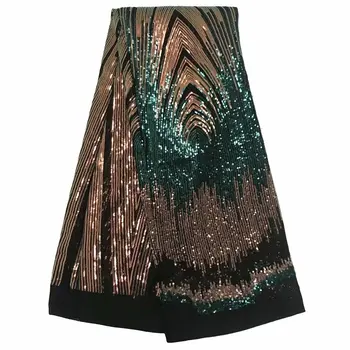 

Fashions green french lace fabric with sequins fabrics for dresses embroided tulle lace fabrics 5yard/set FFY821