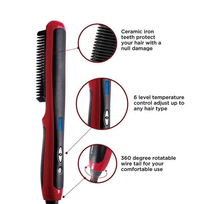 ЖК-нагревательная керамическая прямая щетка для волос многофункциональная моделирующая Расческа для бороды электрическая расческа, прямые волосы инструменты с европейской вилкой