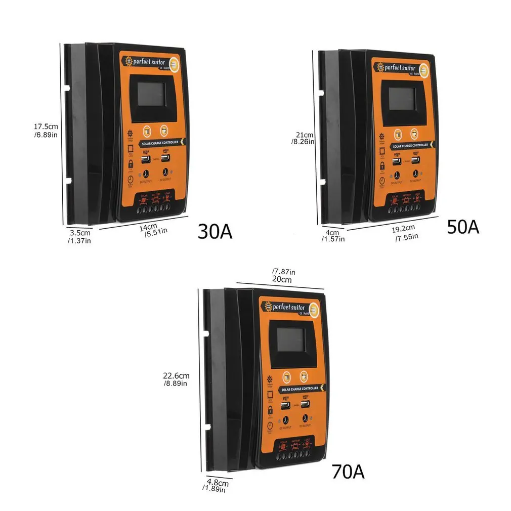 30A/50A/70A 12V 24V PWM автоматический Солнечный контроллер заряда с ЖК-батареей