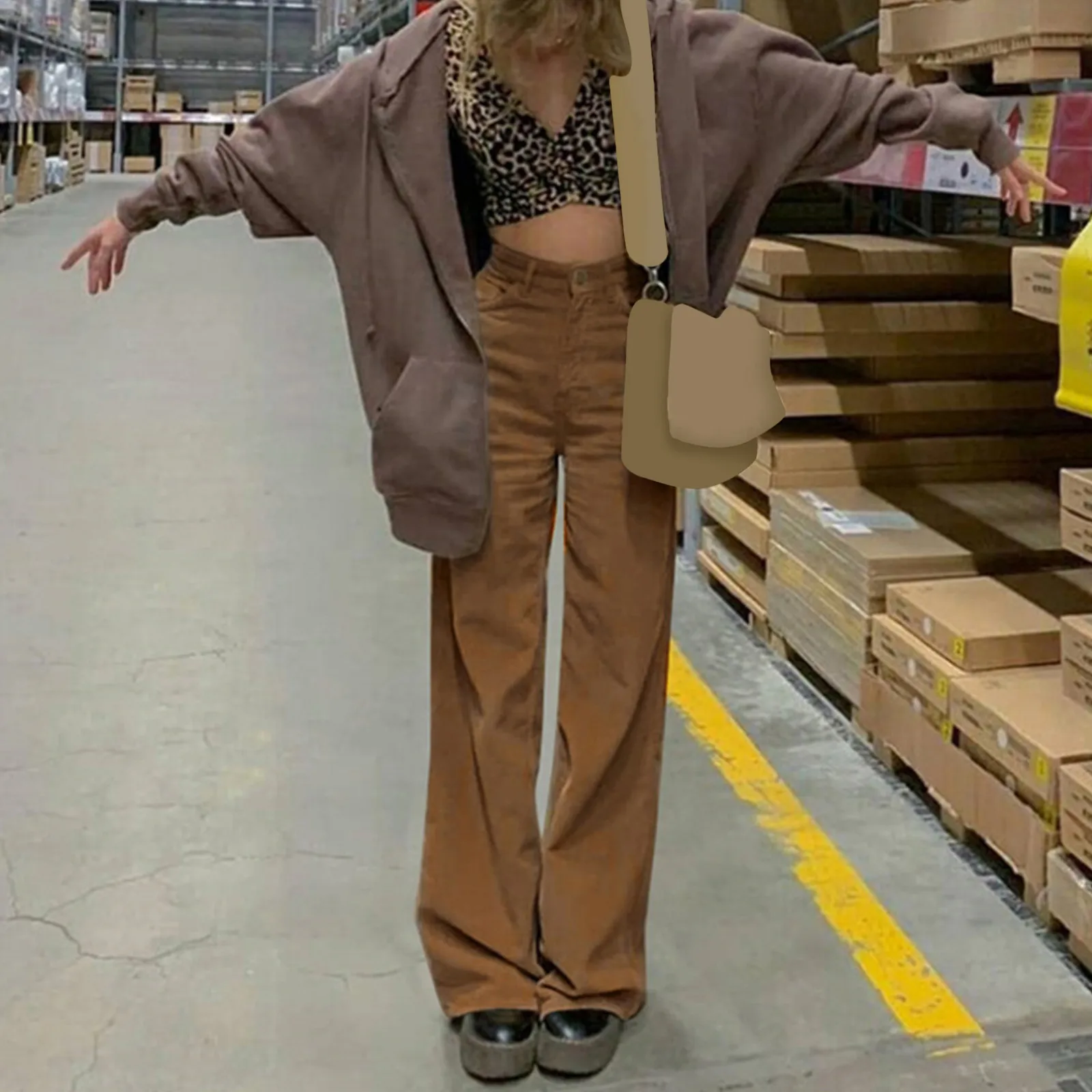 Ladies Corduroy Mopping Drape Pants Solid Color Street Wide-leg Casual Trousers High Quality Daily Fashion Pants Free Shipping 2